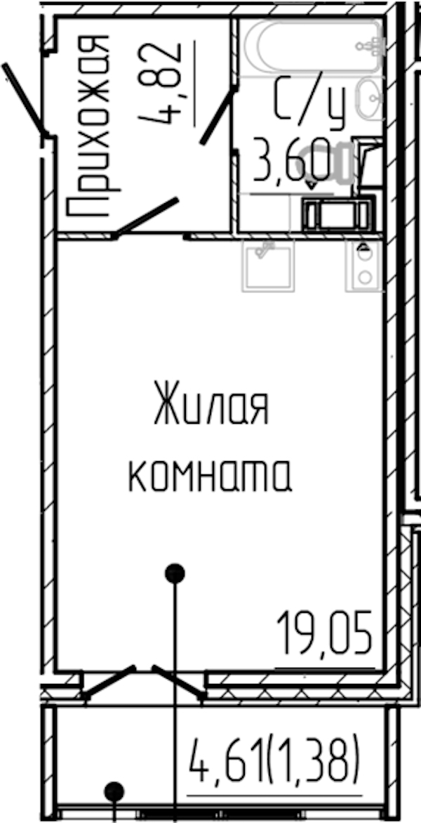 Квартира студия 28.85 м², 7/8 эт., ЖК «SERTOLOVO PARK»